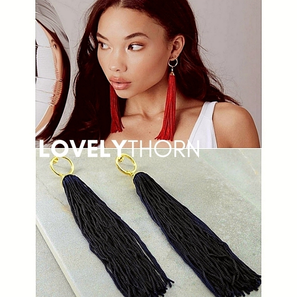 VANESSA MOONEY // ltd ed gold ring drop black tassel earrings